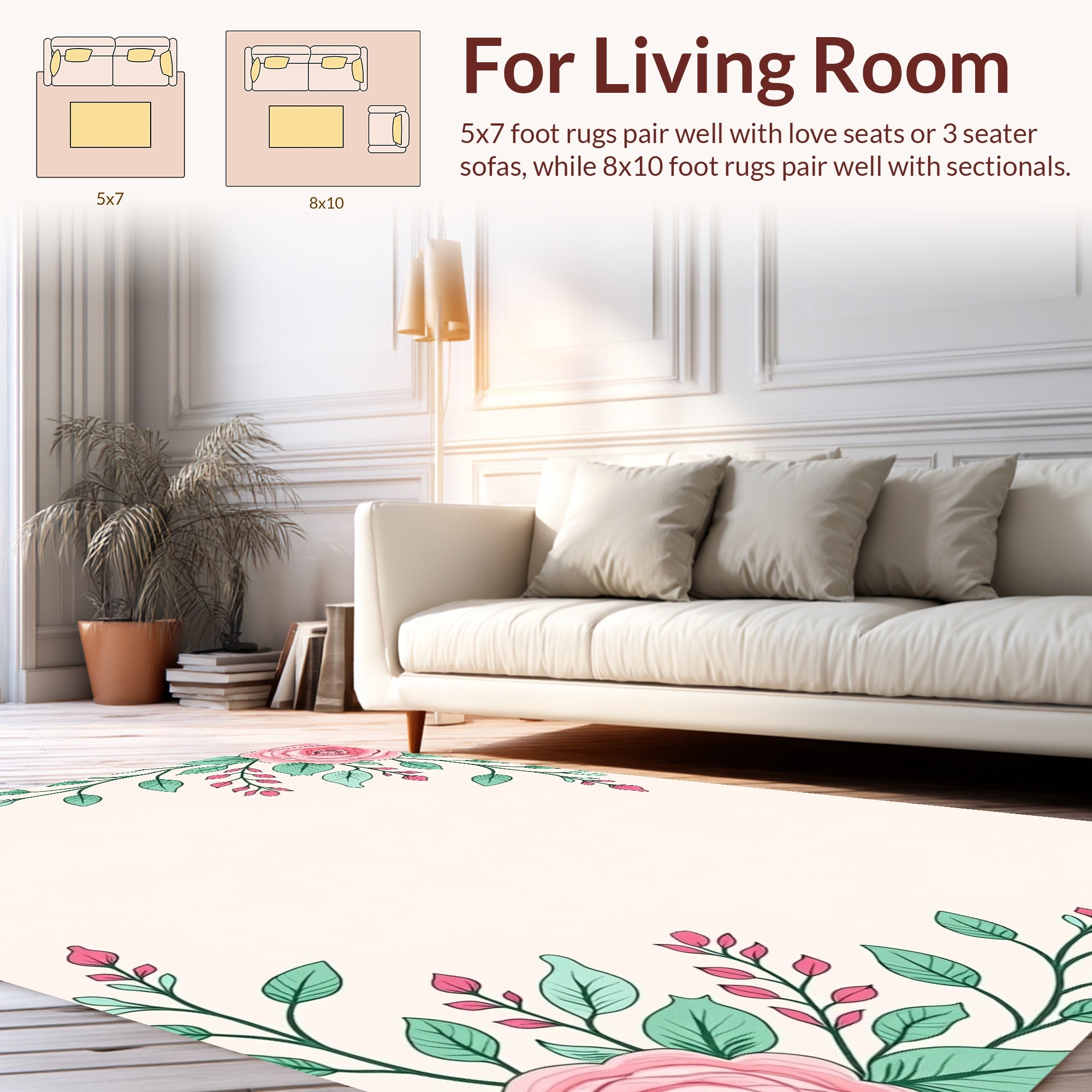 Pink Rose Floral Corner Design Rug