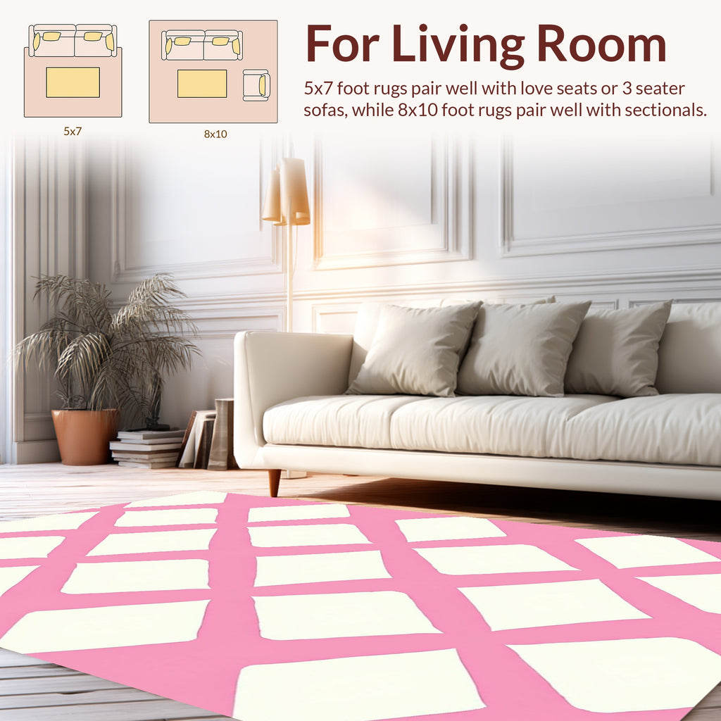 Pink White Lattice Geo Print Rug