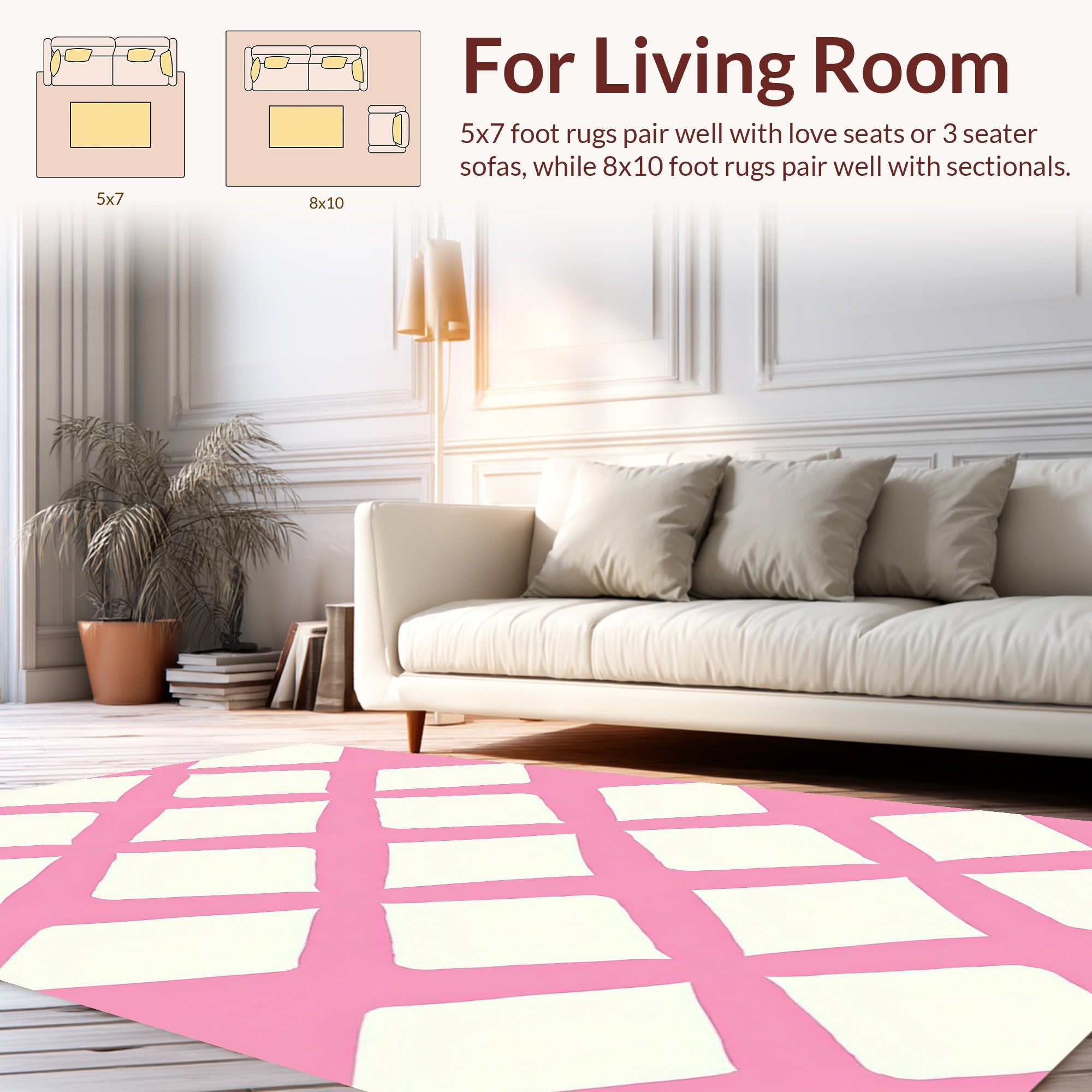 Pink White Lattice Geo Print Rug