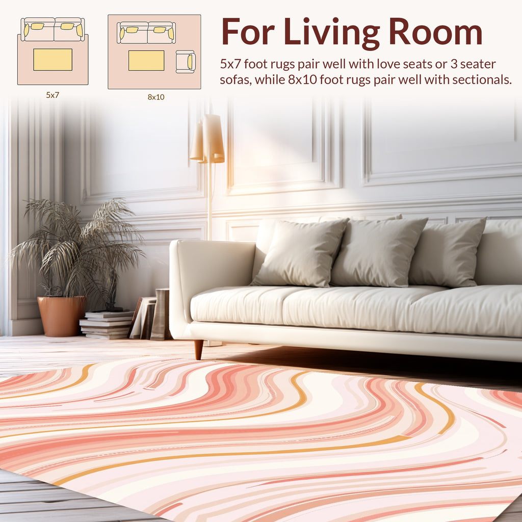 Marbled Wavy Striped Pastel Design Rug