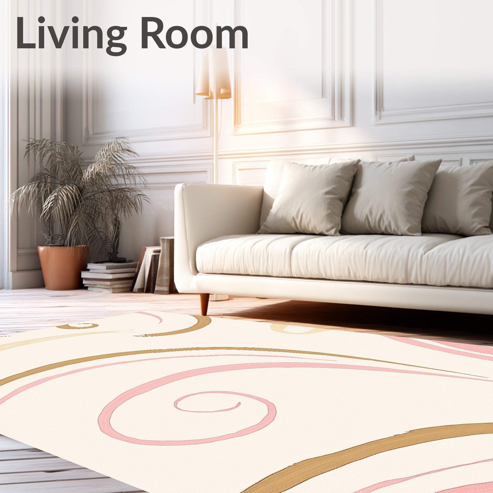 Soft Pink Gold Swirl Abstract Rug
