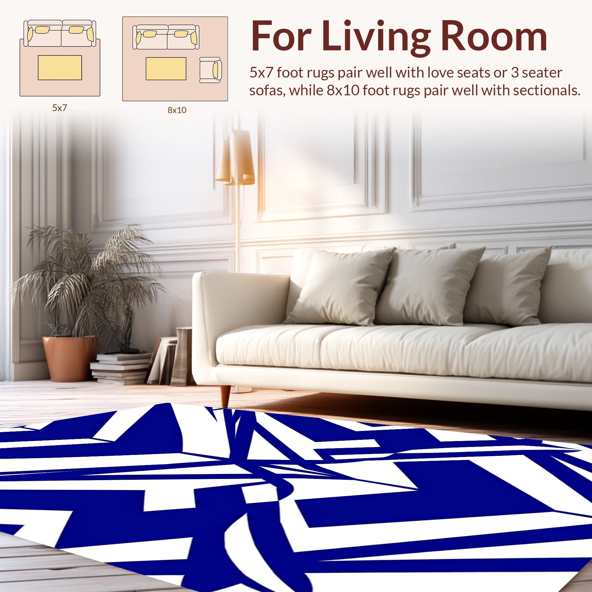 Sharp Blue White Geometric Abstract Design Rug