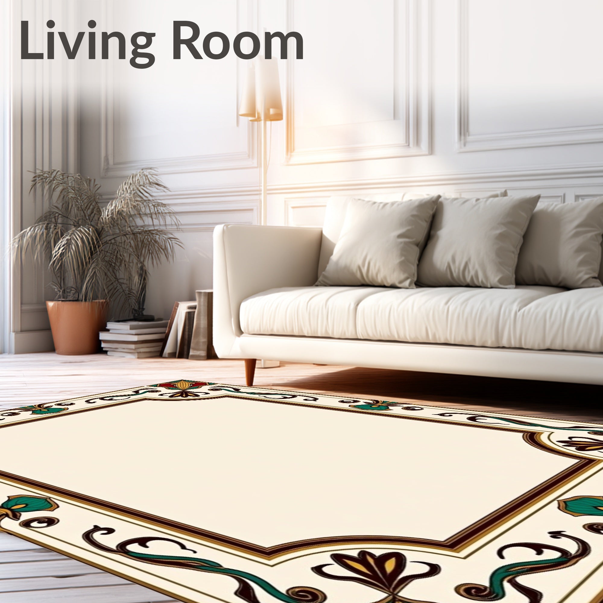 Ornate Floral Geometric Border Design Rug