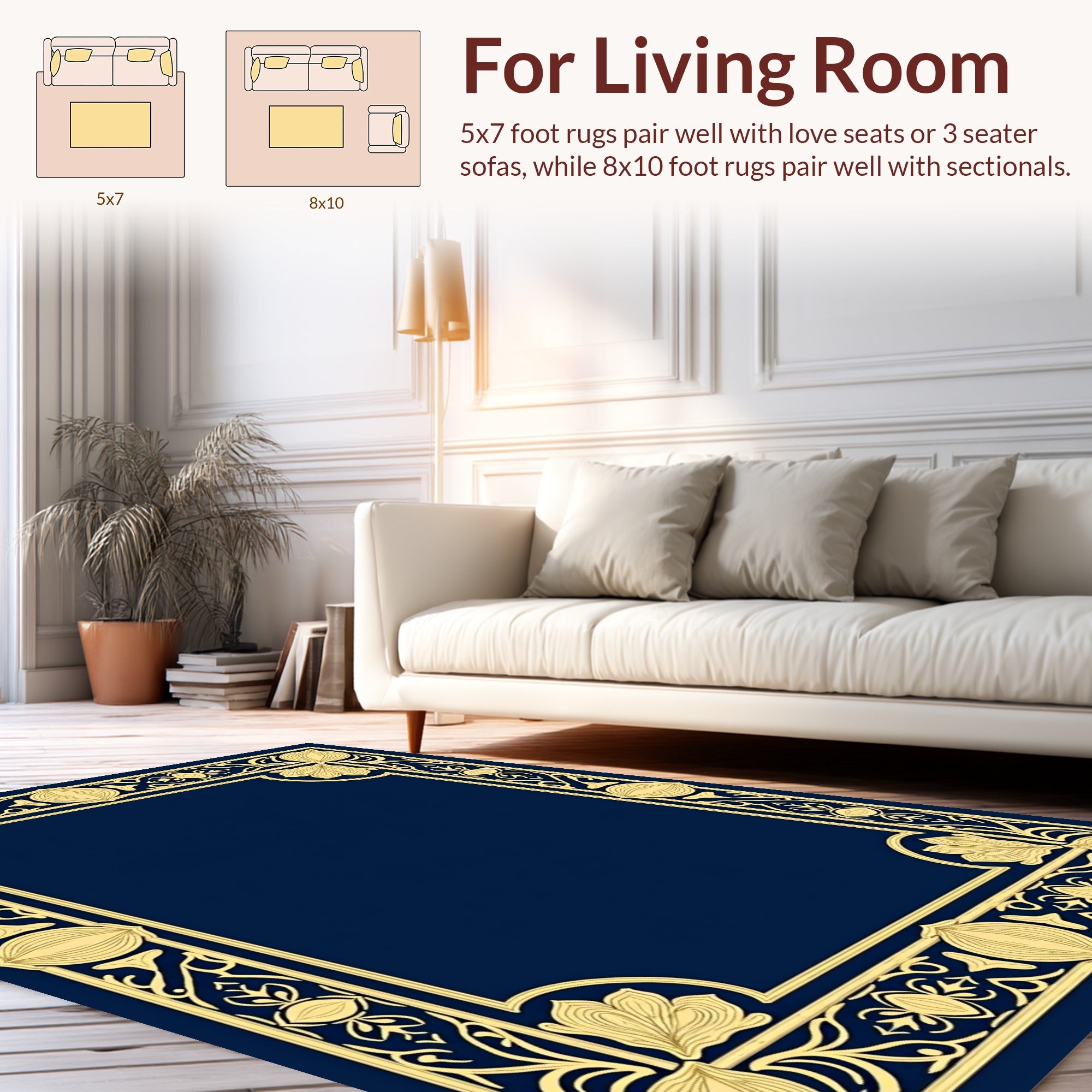 Gold Floral Border Accent Rug