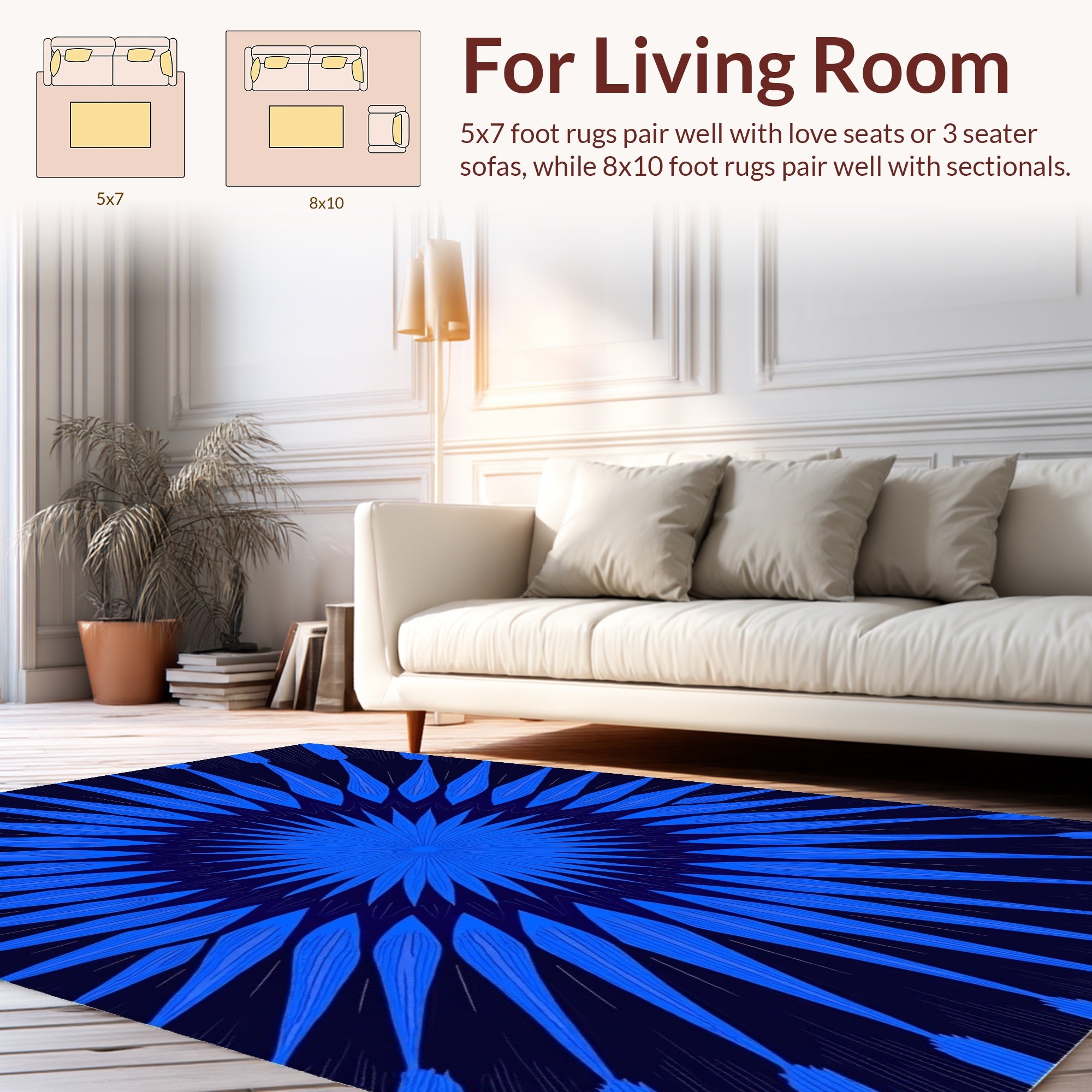 Abstract Blue Starburst Pattern Rug