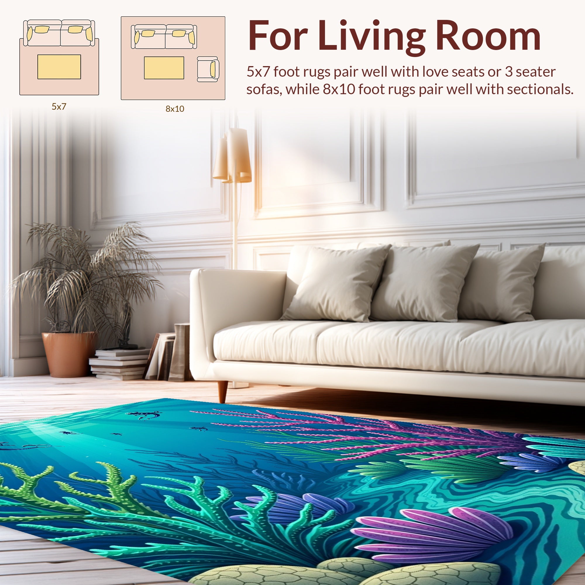 Underwater Scene With Coral Divers Rug