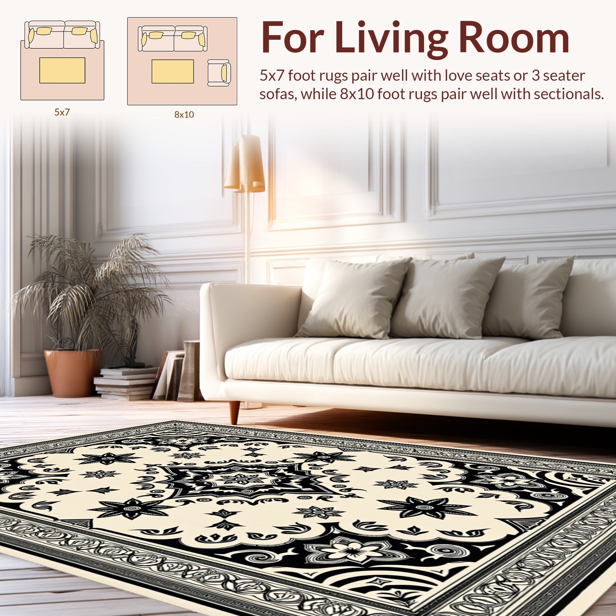 Vintage Floral Medallion Black Cream Rug