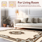 Brown Floral Medallion Geometric Border Rug