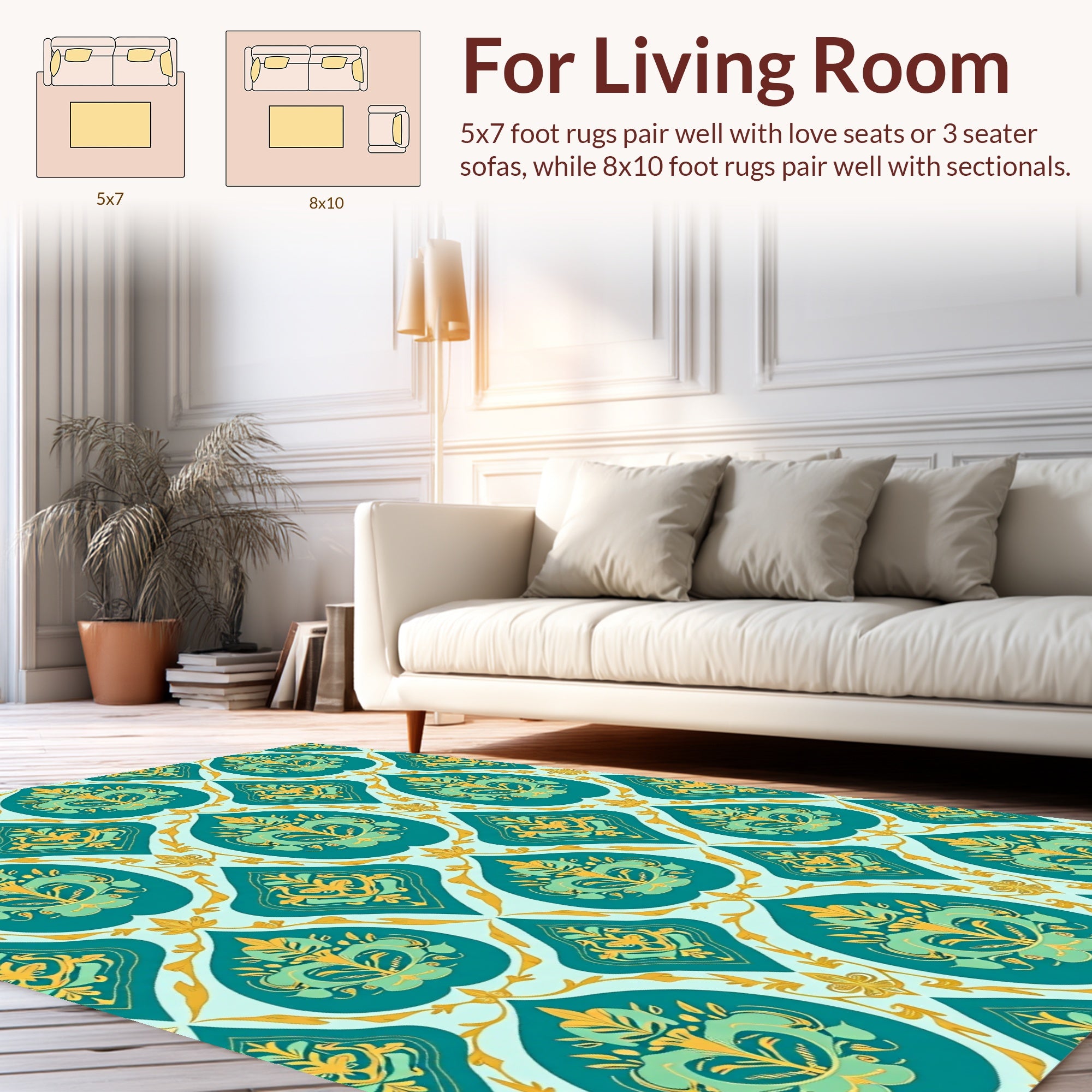 Teal Swirl Floral Ornament Rug