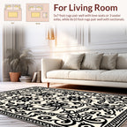 Ornate Black Floral Scrolls Pattern Rug