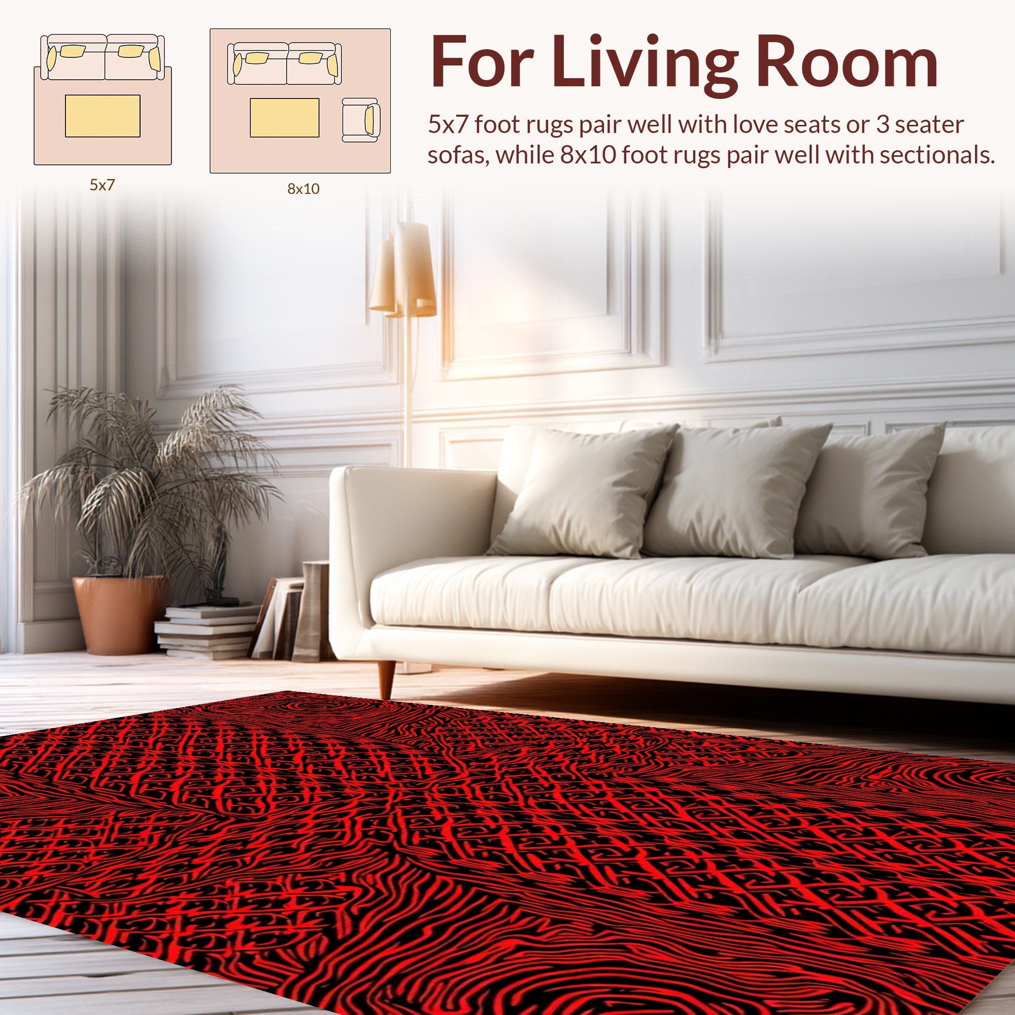 Bold Red Black Abstract Pattern Rug