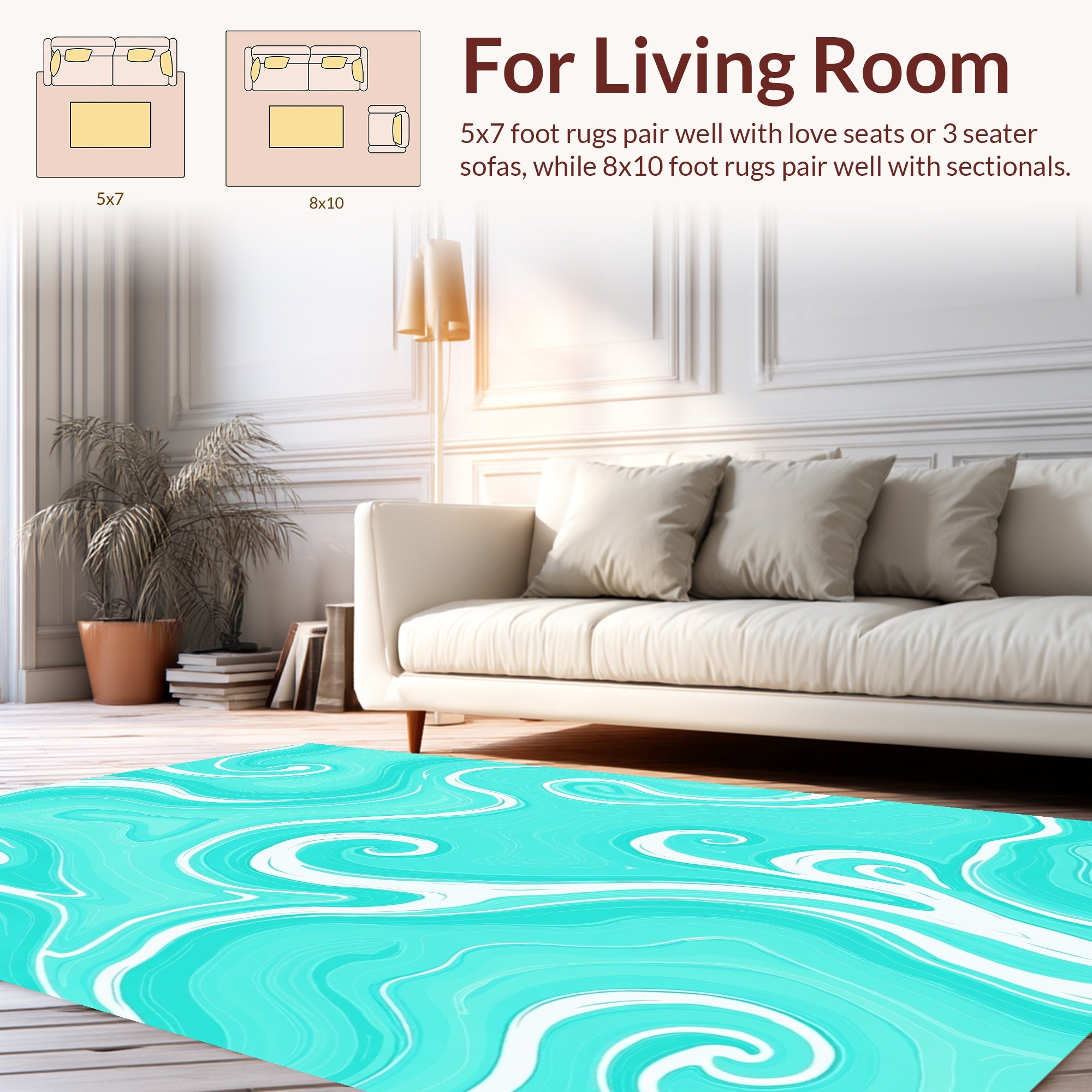 Aqua White Swirl Abstract Pattern Rug