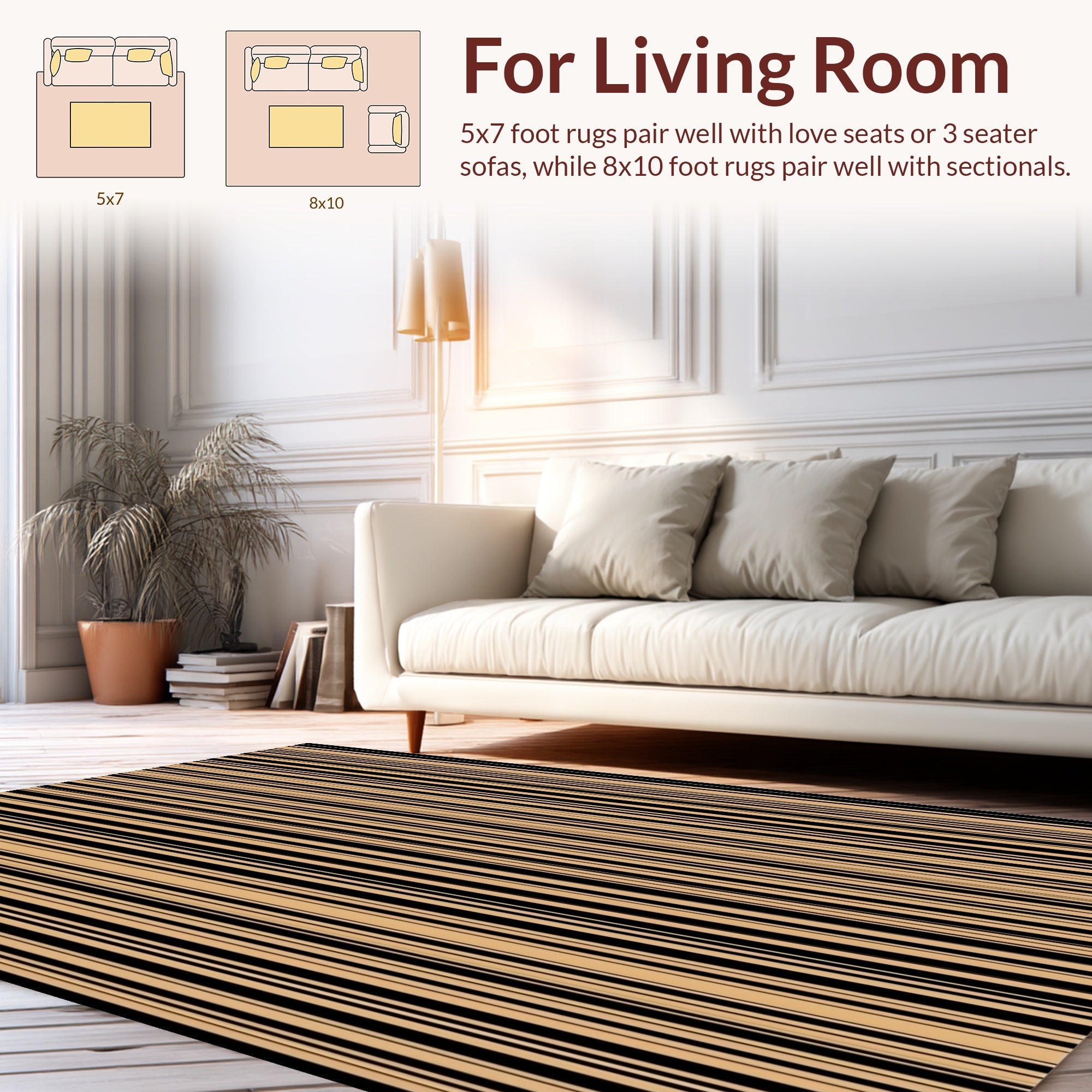 Modern Black Tan Stripe Design Rug