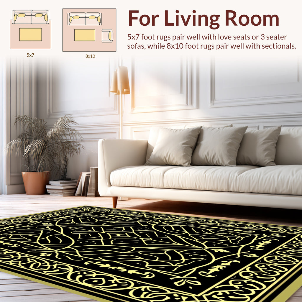Intricate Golden Black Intertwined Pattern Rug