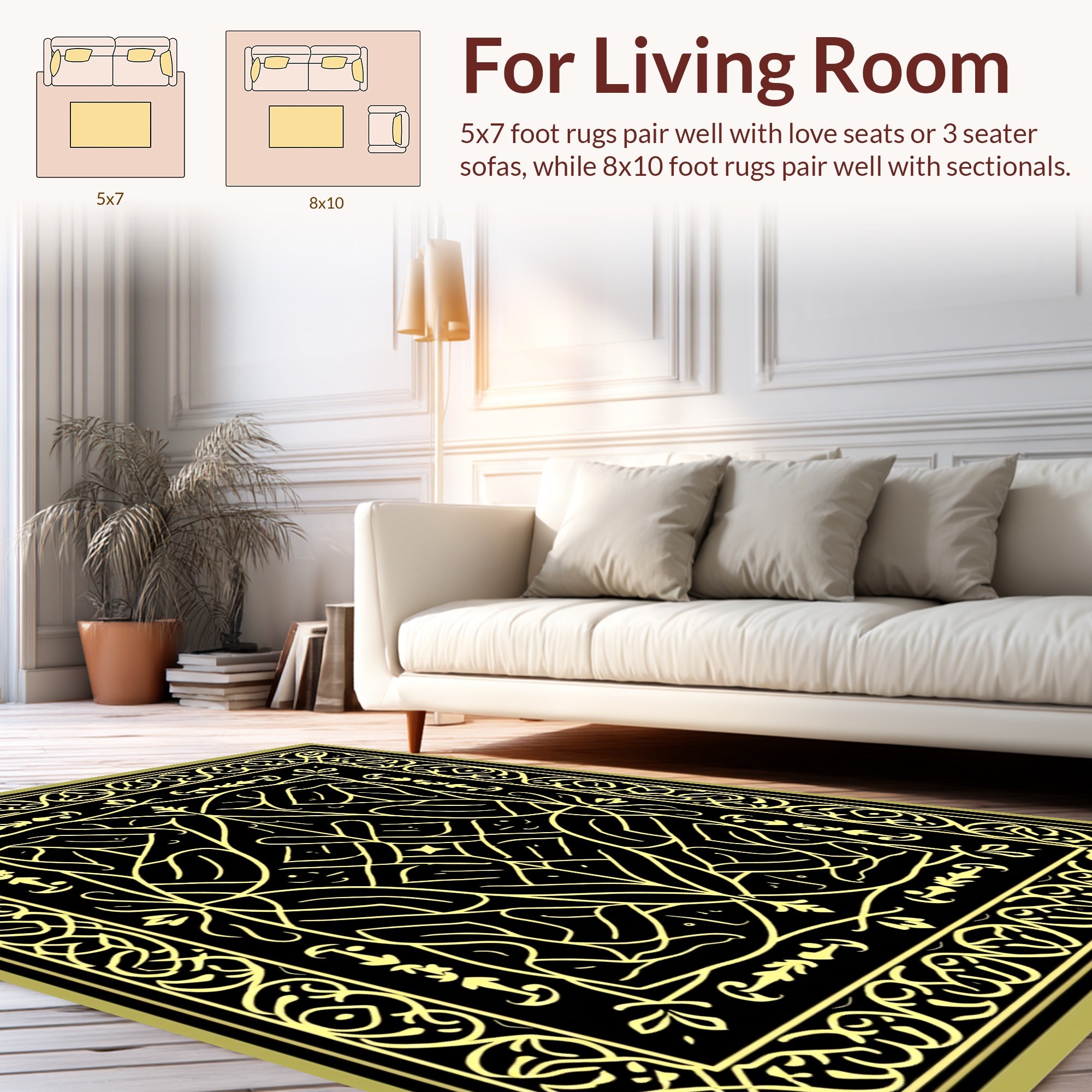 Intricate Golden Black Intertwined Pattern Rug