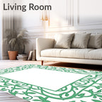 Elegant Green Vine Scroll Border Rug