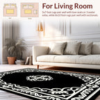 Black White Ornate Scroll Pattern Rug