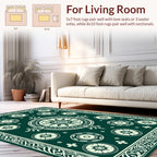 Emerald Ivory Mandala Circle Pattern Rug
