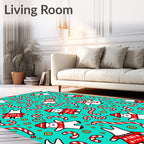Festive Teal Snowman Candy Cane Christmas Rug