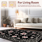 Elegant Floral Bordered Black Design Rug