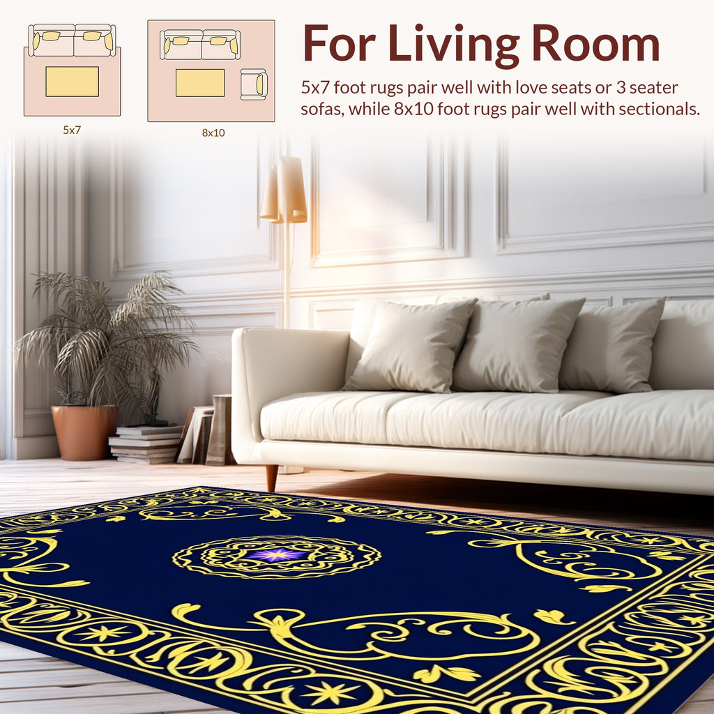 Ornate Yellow Floral Star Border Rug
