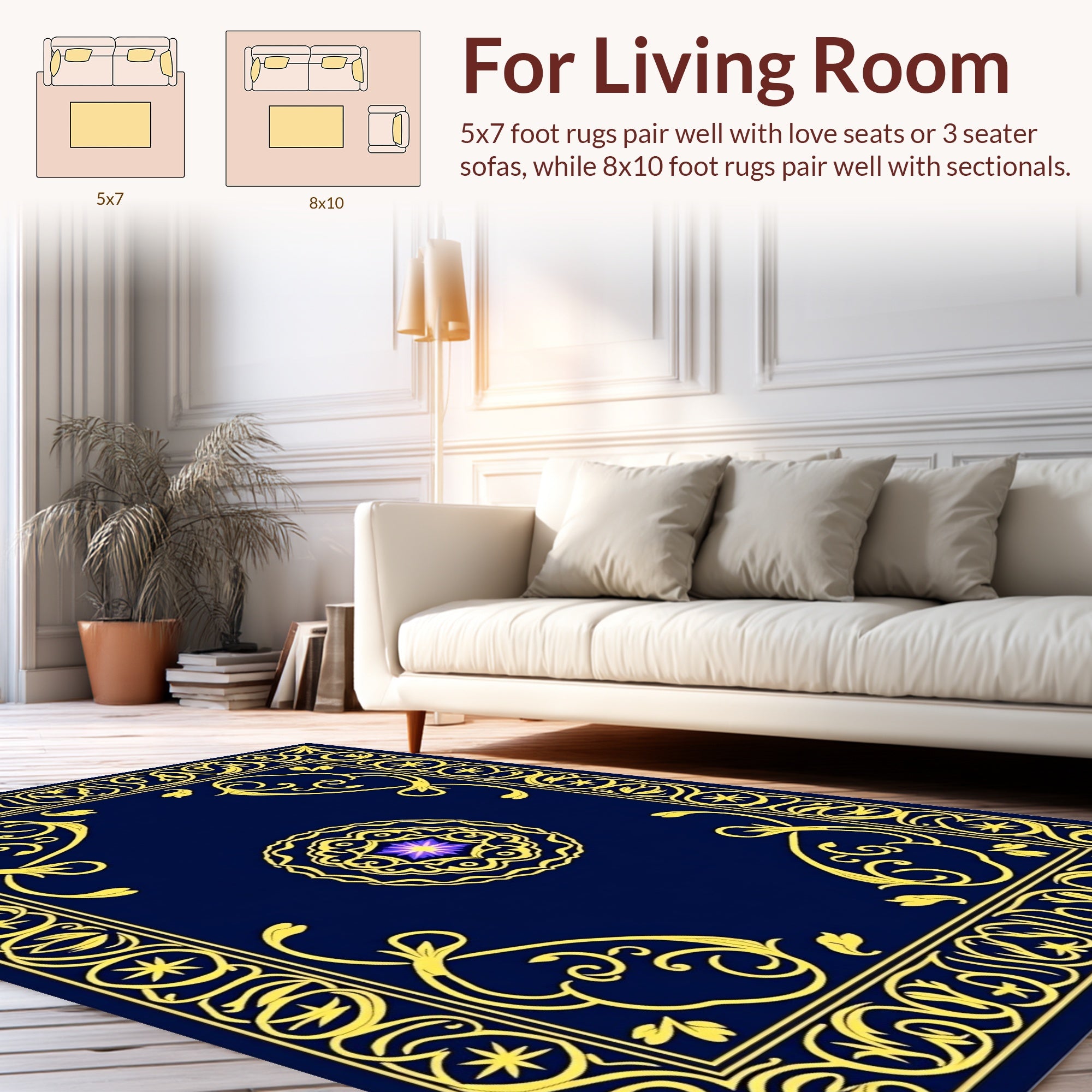 Ornate Yellow Floral Star Border Rug