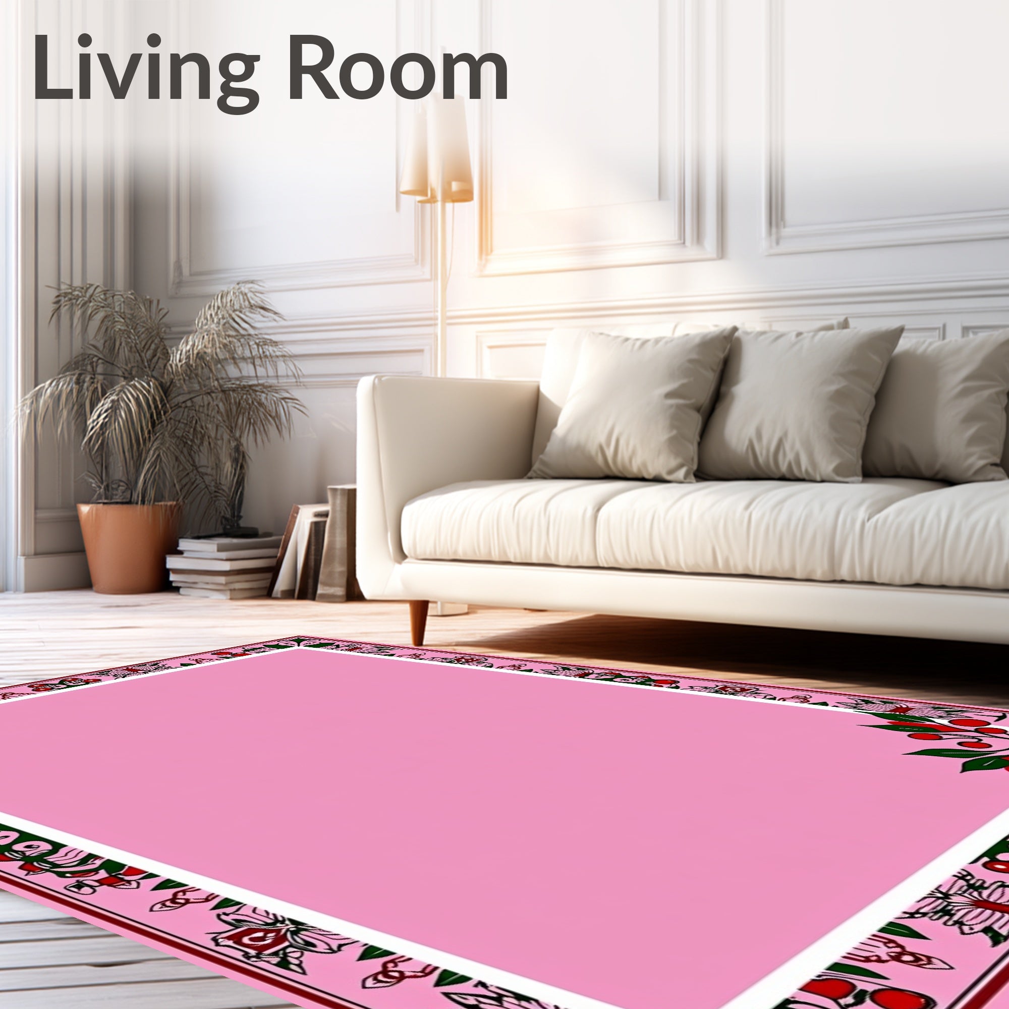 Pink Floral Berry Border Rug