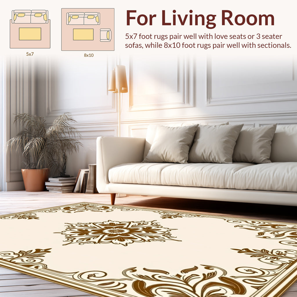 Elegant Floral Border And Centerpiece Rug