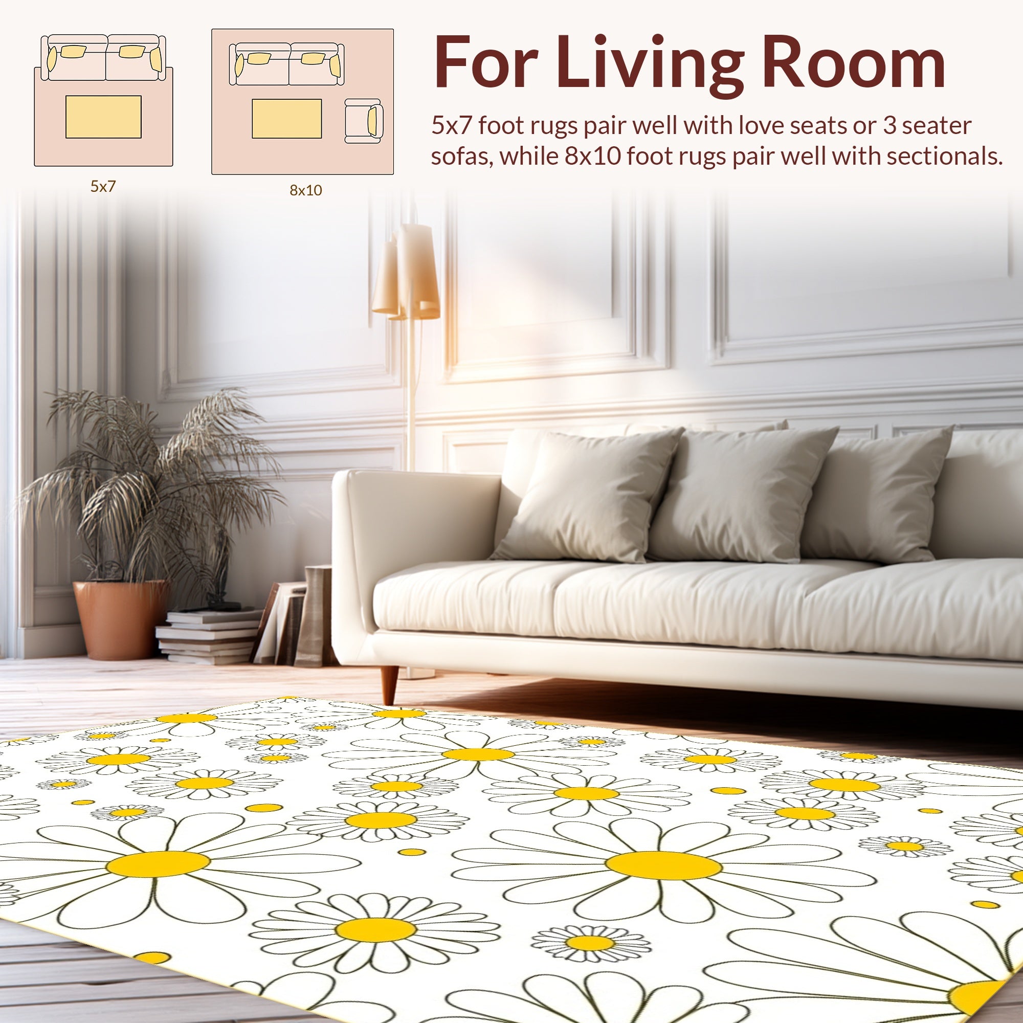 Daisy Floral Pattern With Yellow Centers Rug