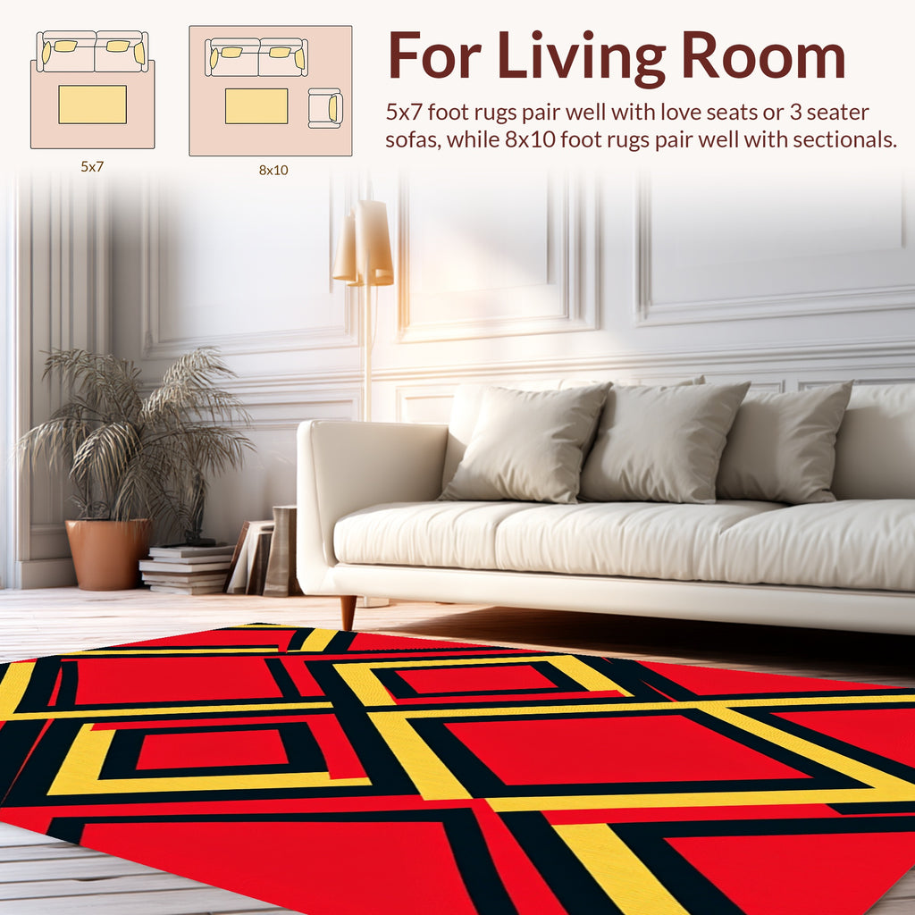Abstract Red Yellow Geometric Art Rug