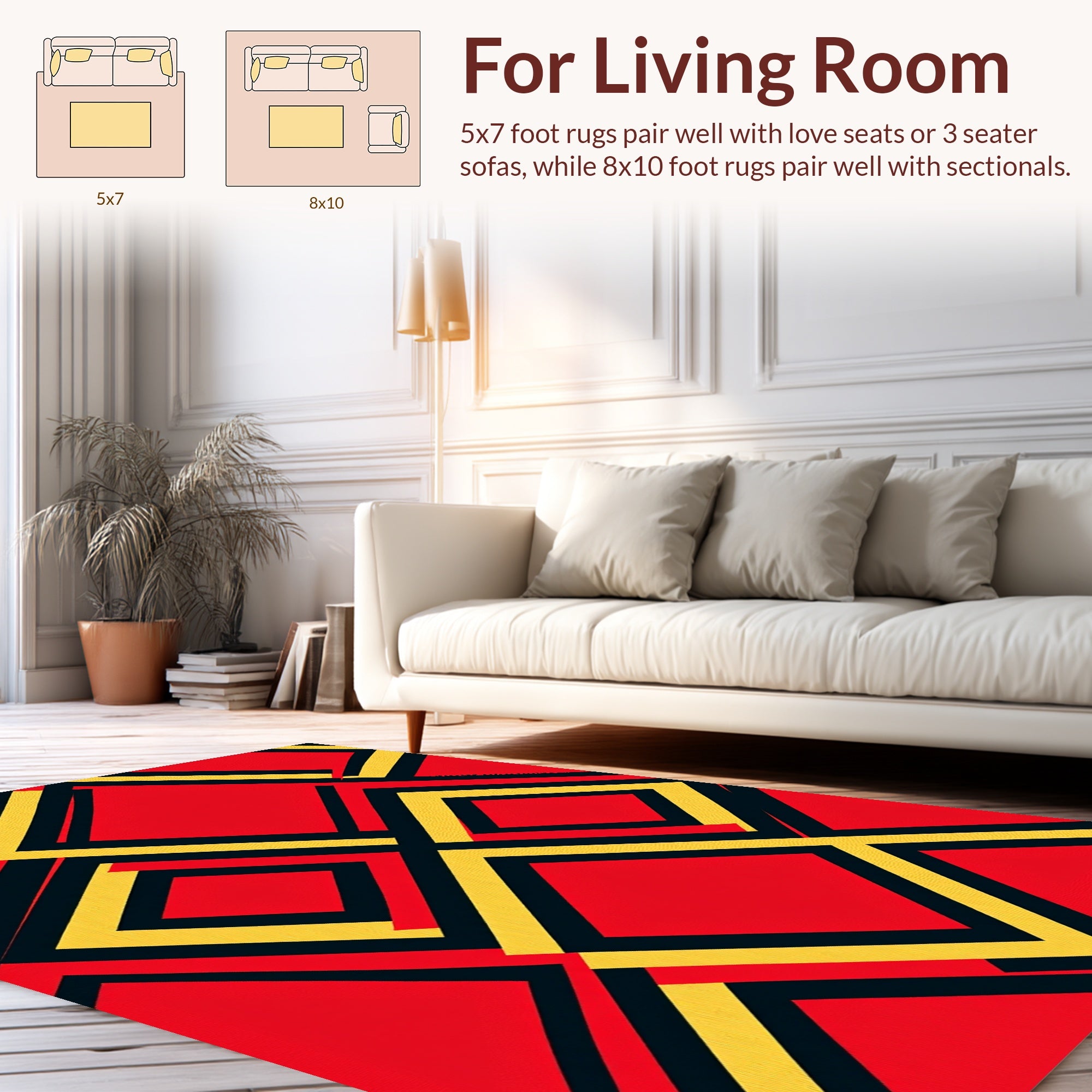 Abstract Red Yellow Geometric Art Rug
