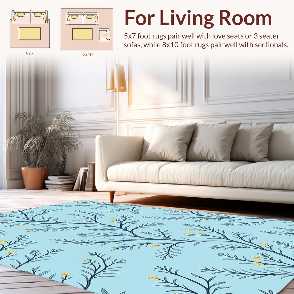 Delicate Blooming Branches Pattern Rug