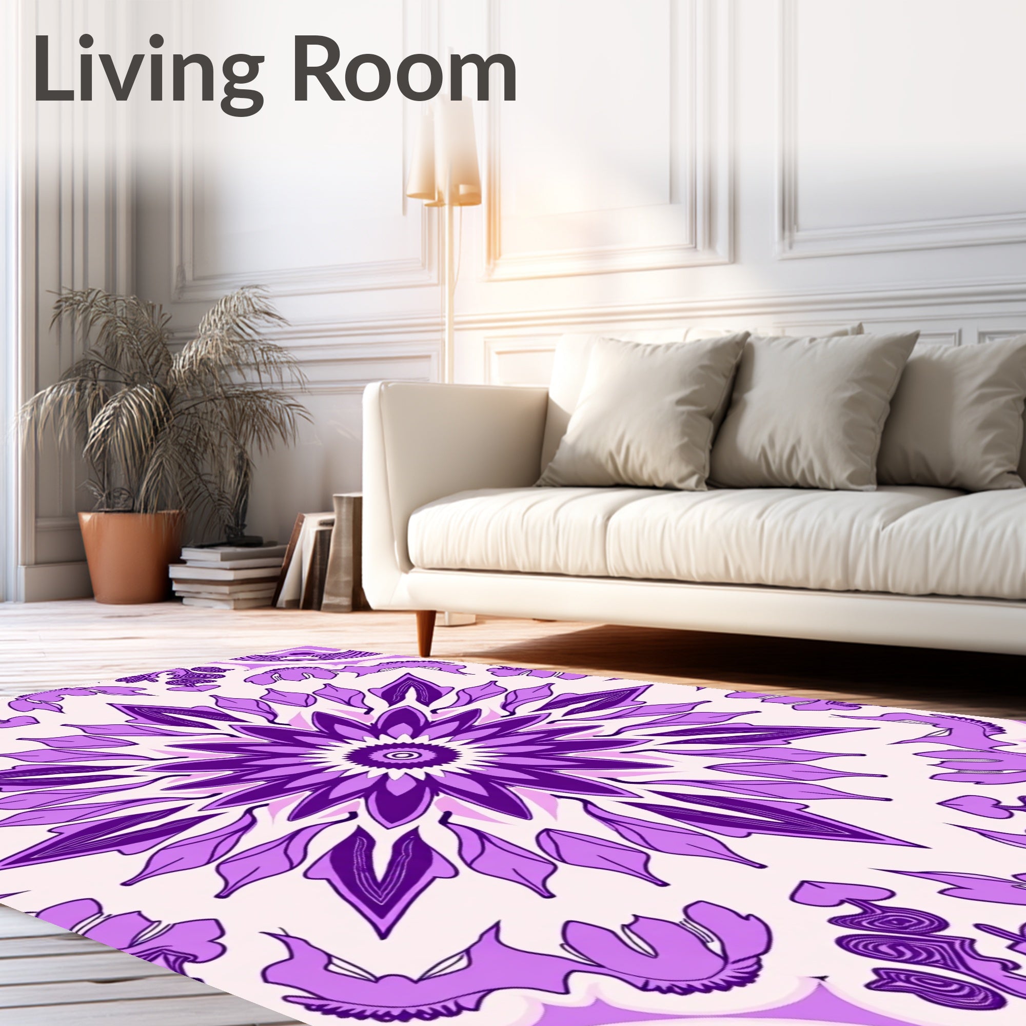 Purple Floral Medallion Mandala Rug