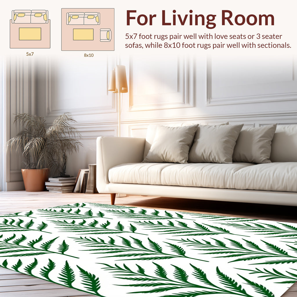 Deep Green Fern Leaf Pattern Rug