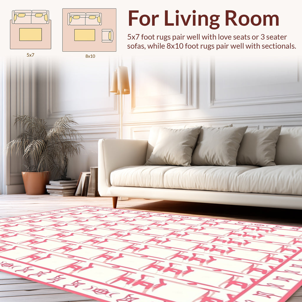 Pink Abstract Square Pattern Rug