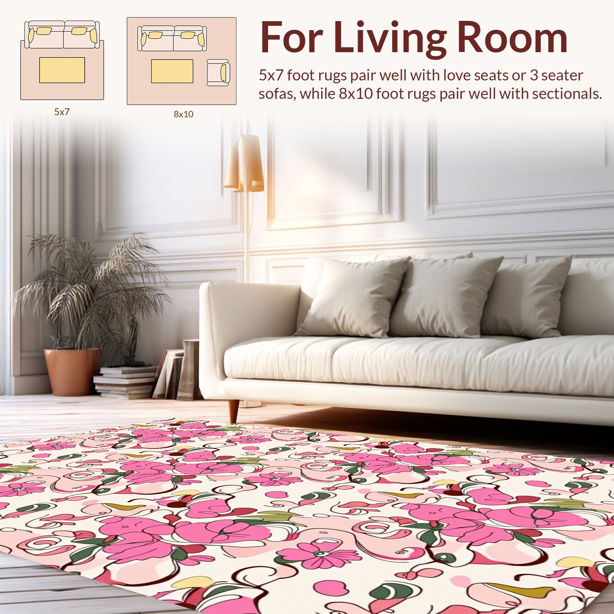 Pink Floral Swirl Artistic Pattern Rug