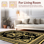 Regal Black Gold Floral Crown Design Rug