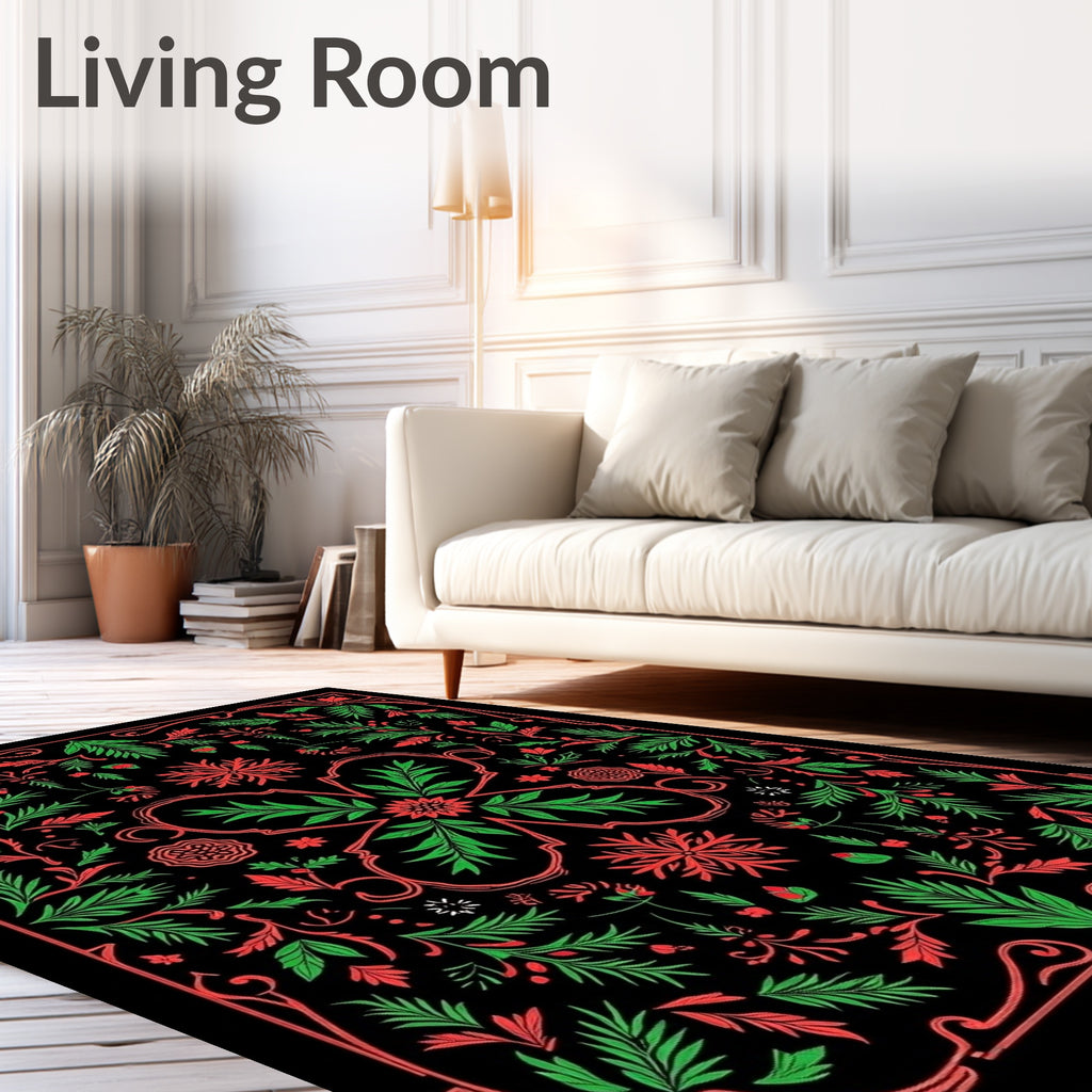 Crimson Green Foliage Swirl Rug