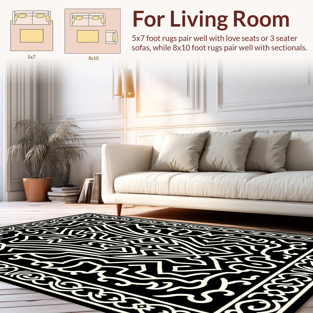 Intricate Ivory Abstract Maze Design Rug