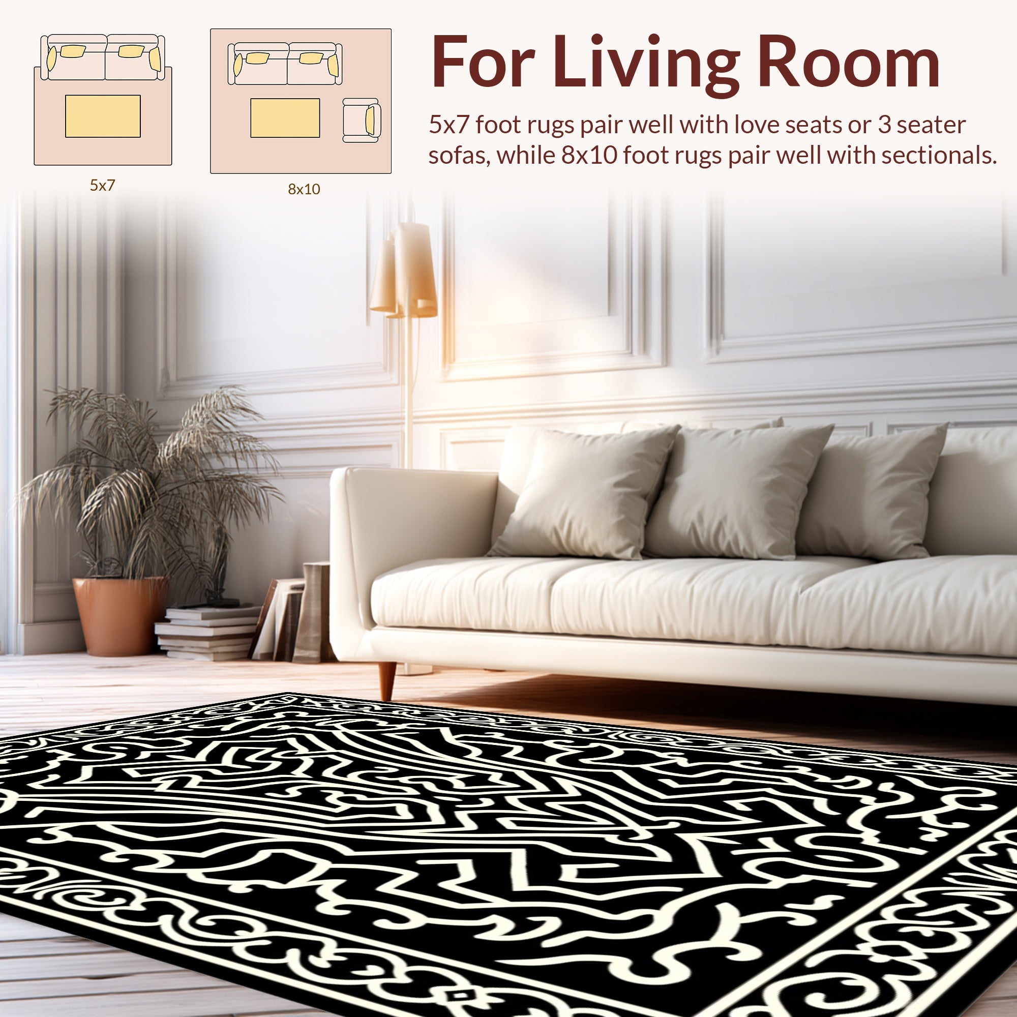 Intricate Ivory Abstract Maze Design Rug