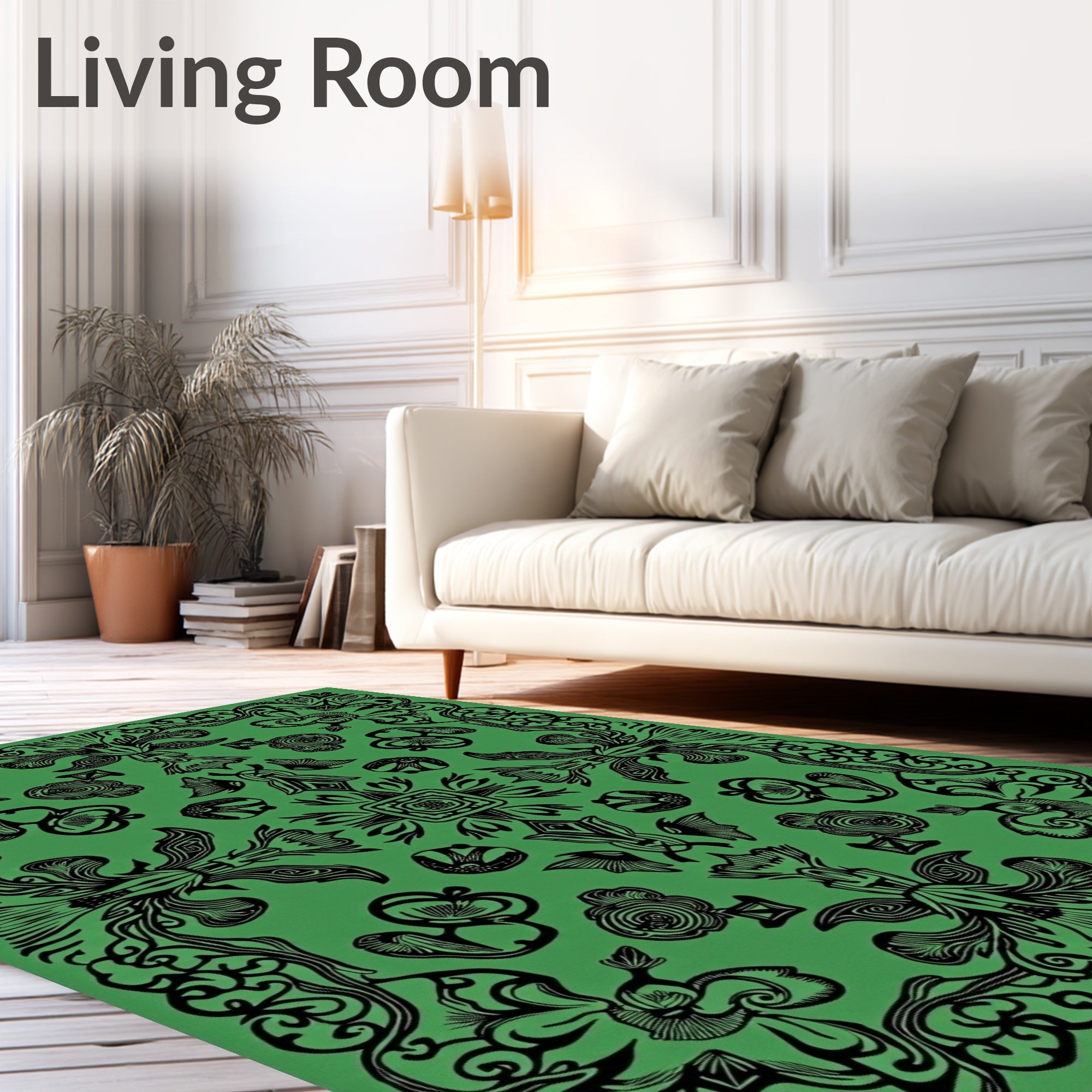 Ornate Emerald Floral Swirl Rug