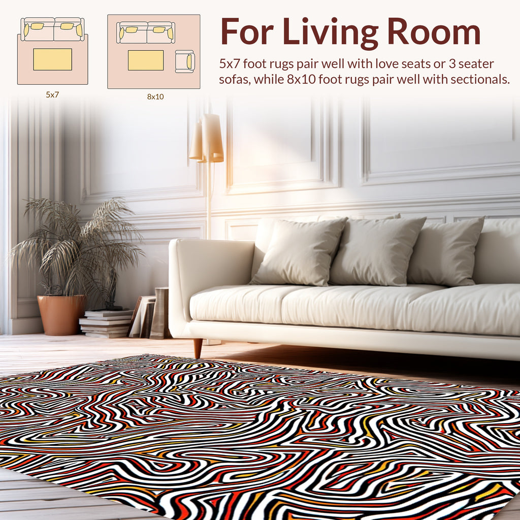 Abstract Red Orange Wavy Lines Rug