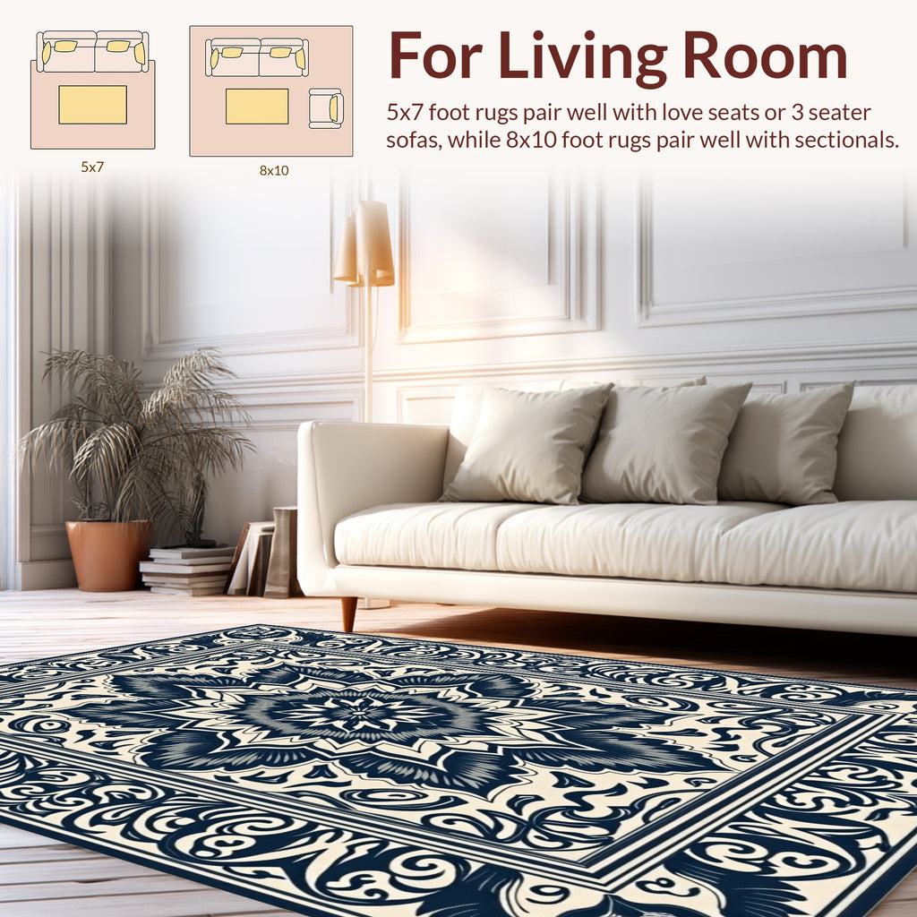 Elaborate Scrollwork Medallion Design Rug
