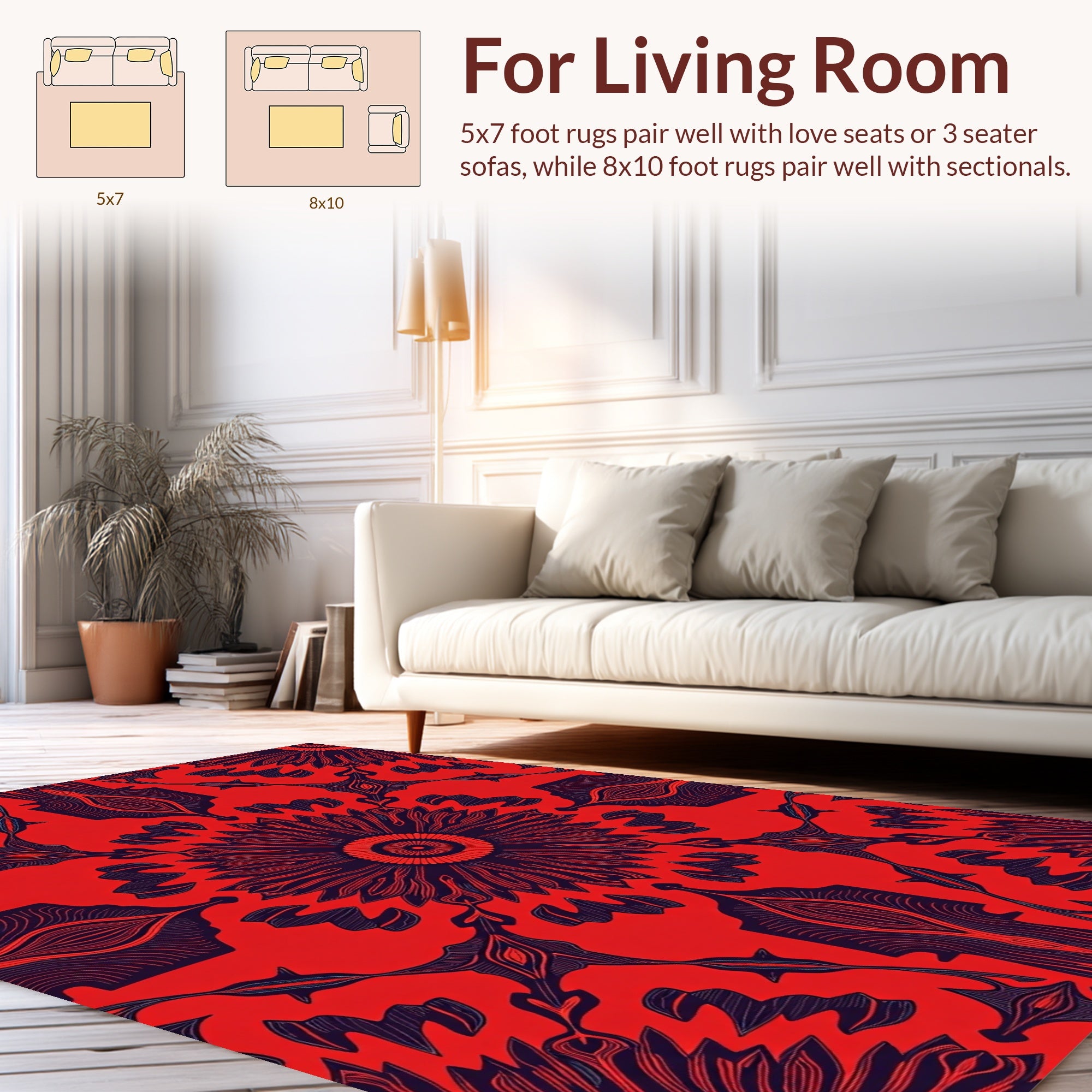Intricate Floral Sunburst Red Pattern Rug