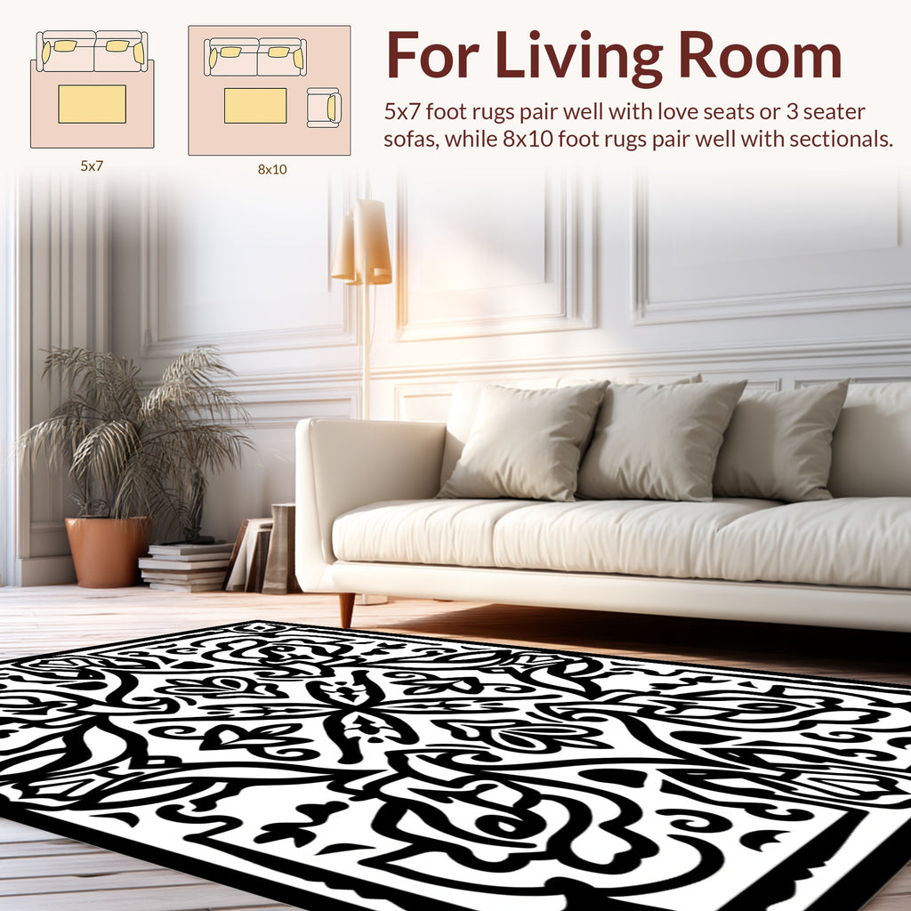 Monochromatic floral intricate design pattern Rug