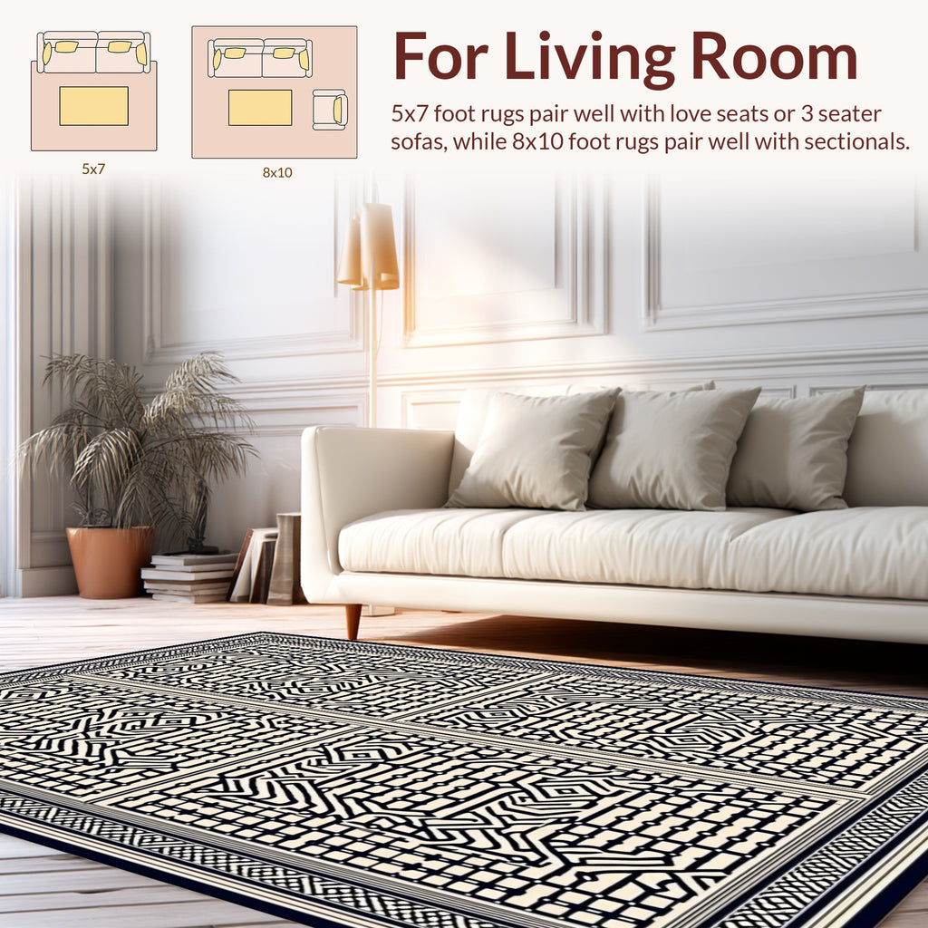 Modern Maze Patterned Graphic Rug