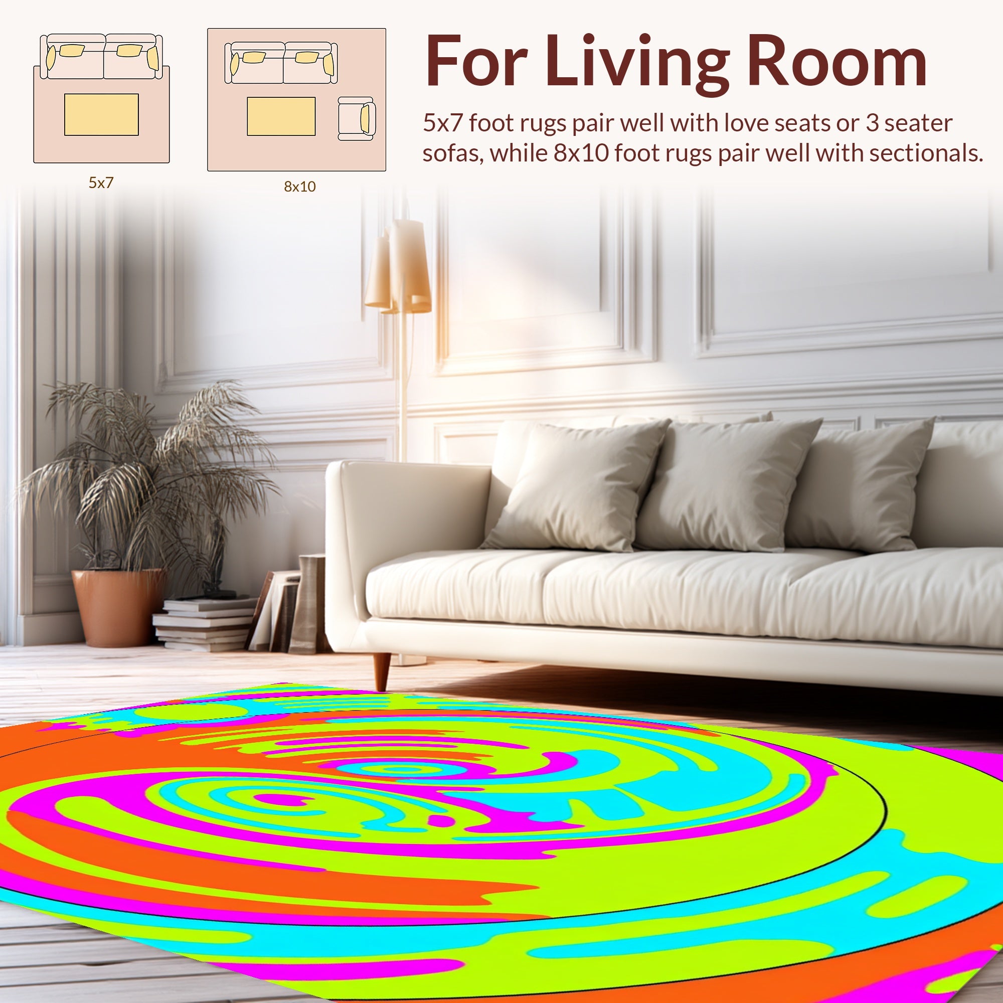 Vibrant Swirls Abstract Neon Rug