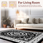Classic Black White Floral Mandala Rug