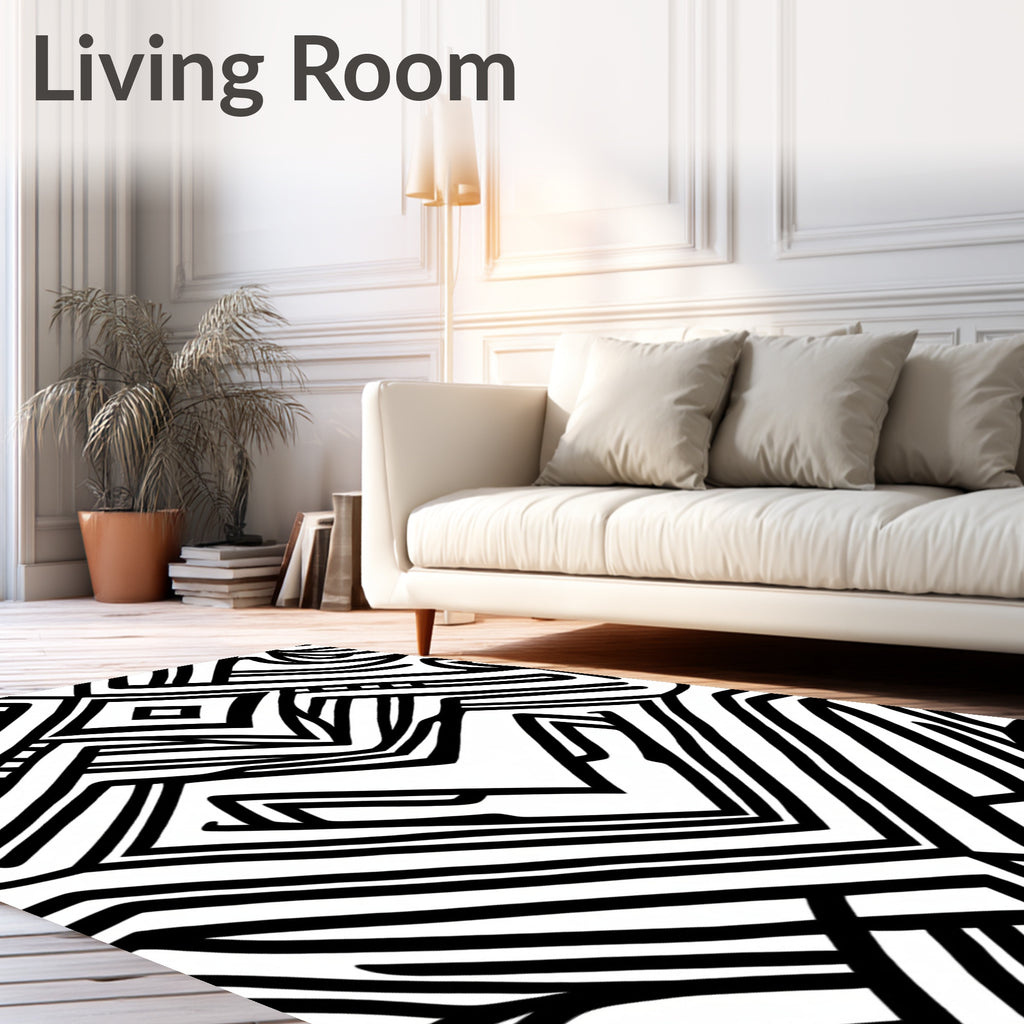 Bold Black White Geometric Pattern Rug