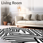 Bold Black White Geometric Pattern Rug
